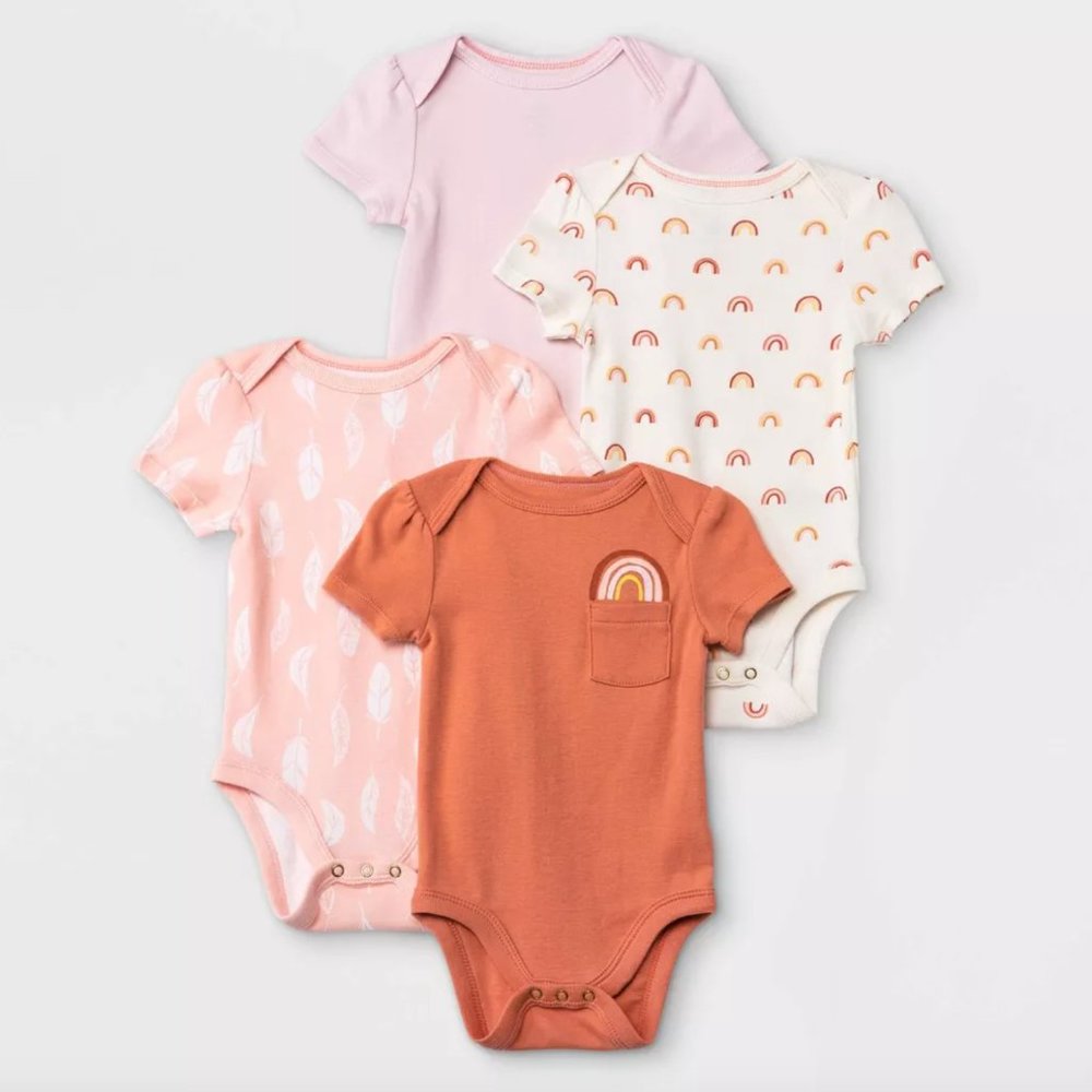 Baby Girls' 4pk Earth & Sky Short Sleeve Bodysuit - Cloud Island™ Pink